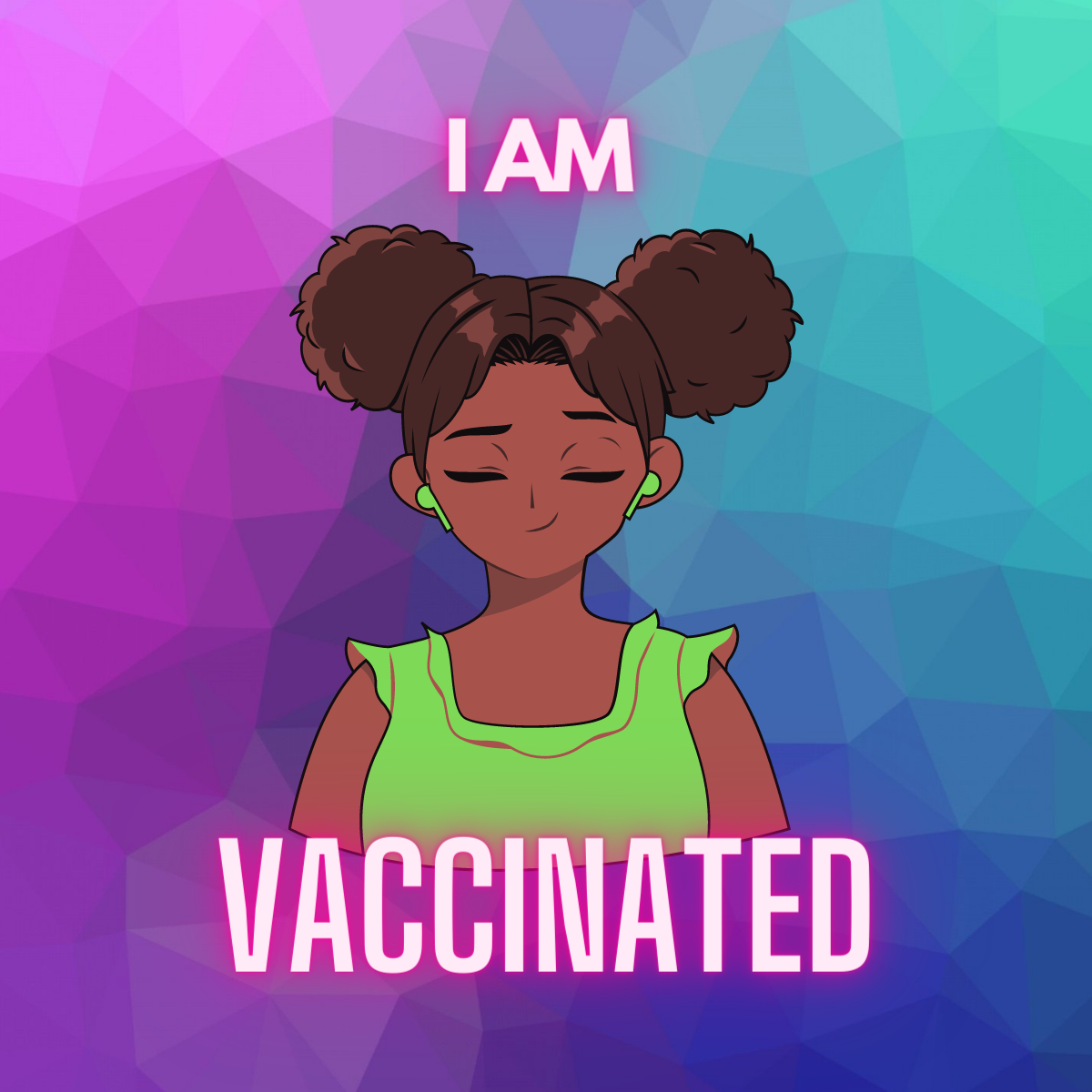 I Am Vaccinated Girl 2 Square Button/Pin