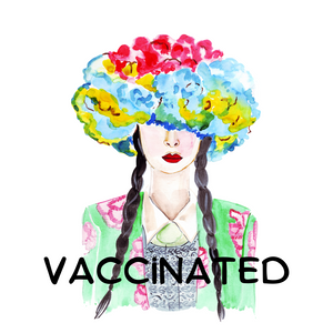 Vaccinated Girl with Flowered Hat Circle Button/Pin