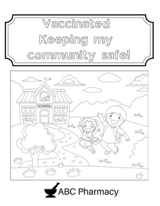 Vaccinated Children at School Keeping My Community Safe Coloring Sheet