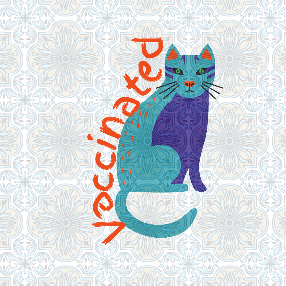 Vaccinated Purple Teal Cat Circle Stickers