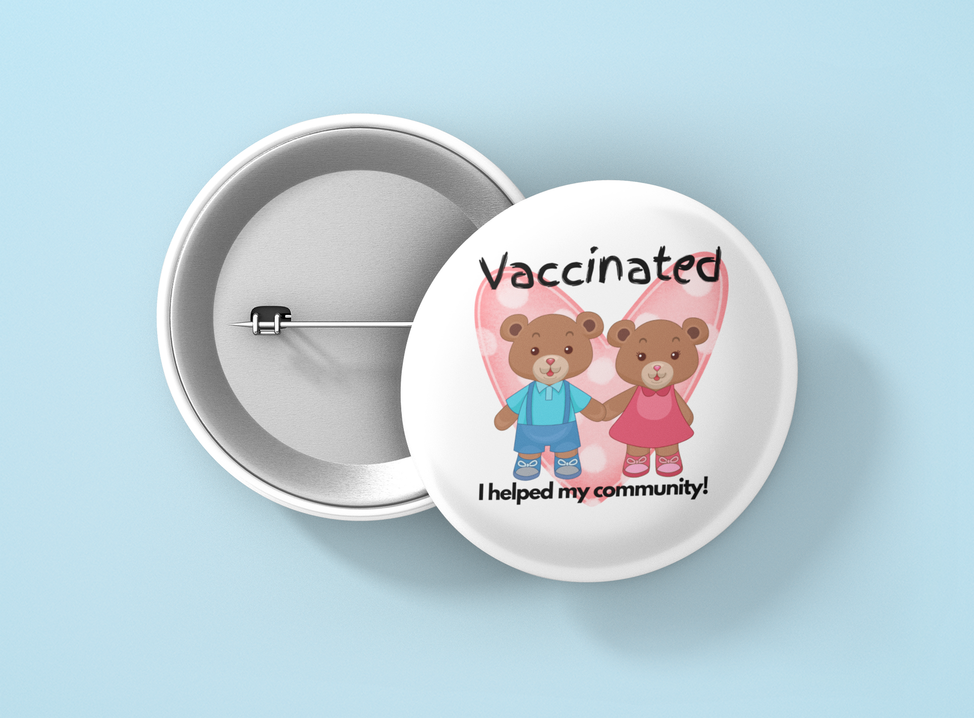 Boy Girl Bears Vaccinated Circle Button/Pin