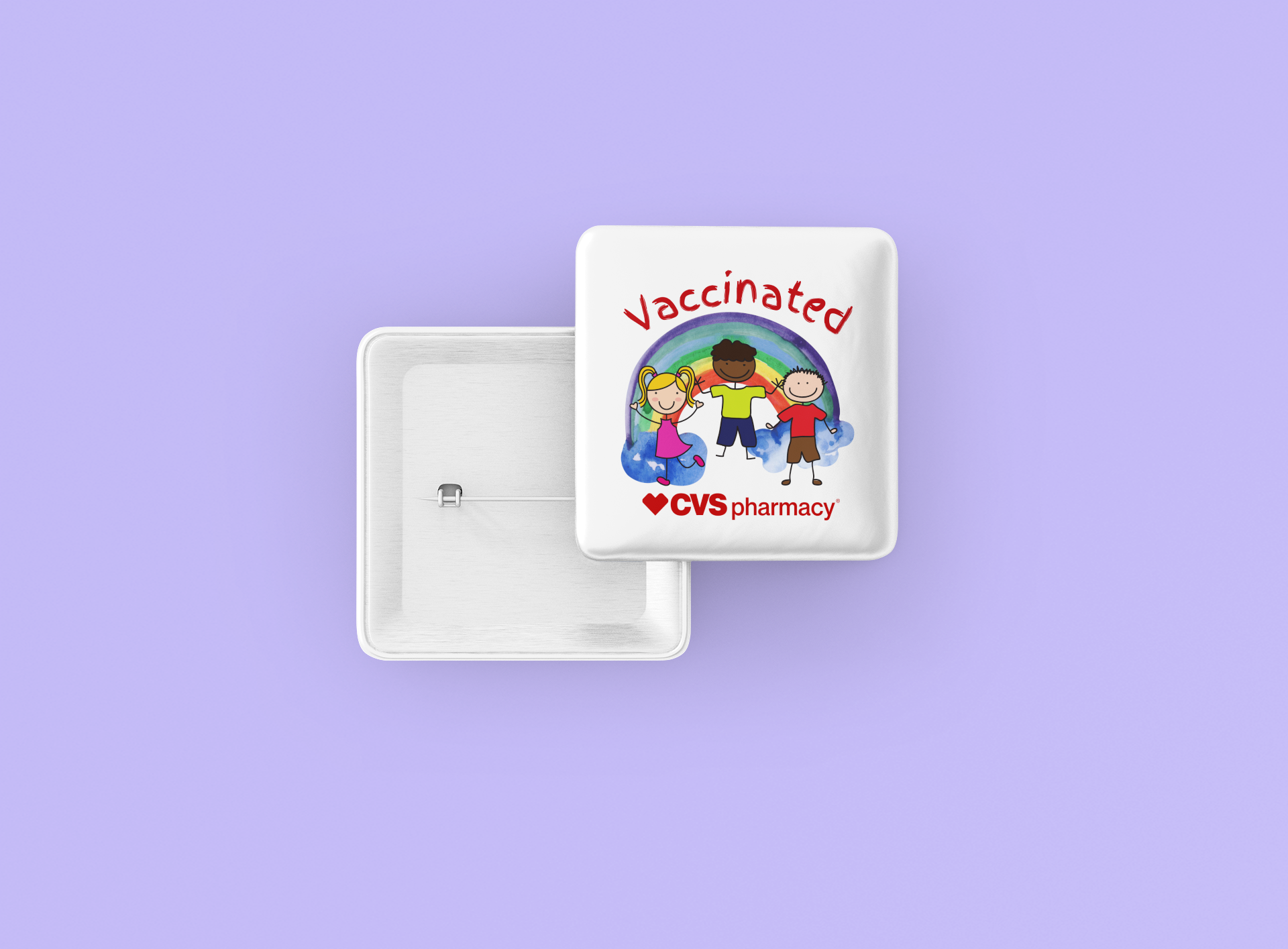 Vaccinated Rainbow Kids 1.5" Square Button/Pin