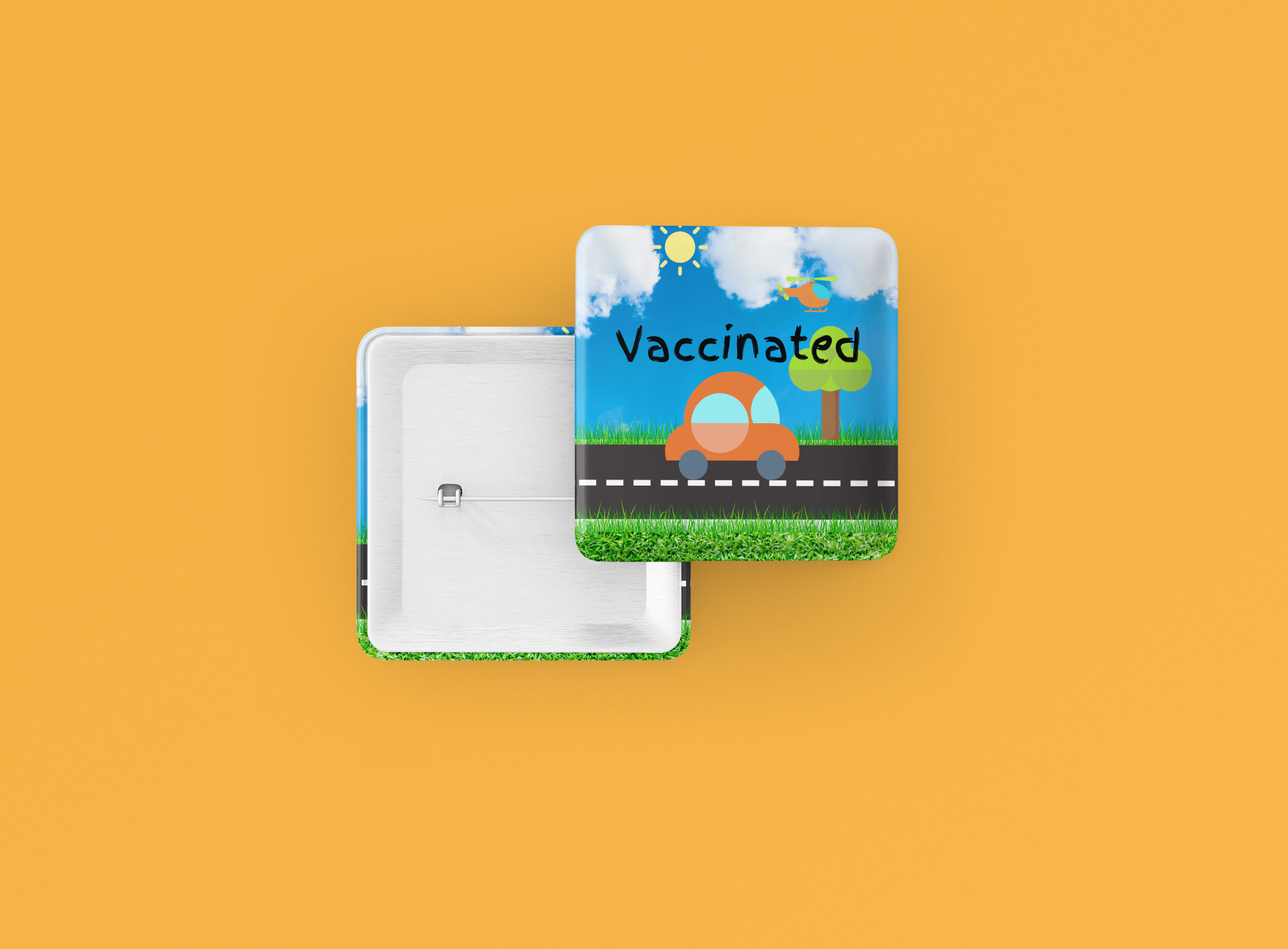 Vaccinated Car on Road Square Button/Pin