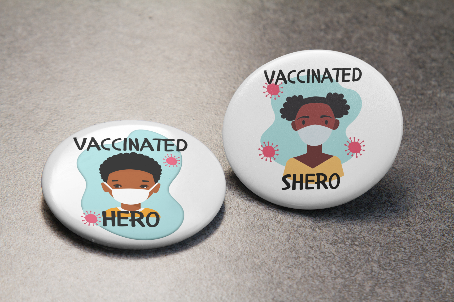 Vaccinated African American Girl Shero Circle Button/Pin