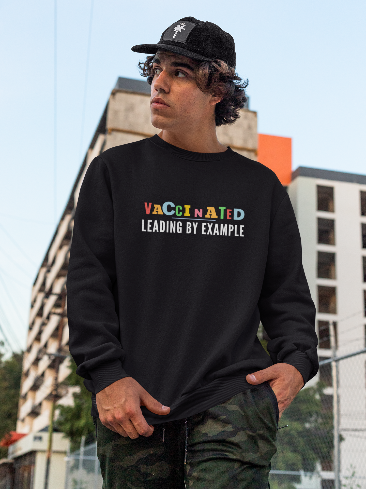Vaccinated, Leading By Example, Unisex Heavy Blend Crewneck Sweatshirt